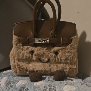 Plush Faux-Fur Brown Top-Handle Satchel